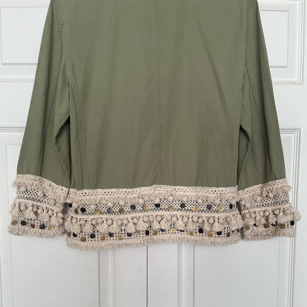 {Zara Woman} Tassel Coin Fringe Trim Short Parka Utility Jacket in Green - Small - Picture 9 of 12